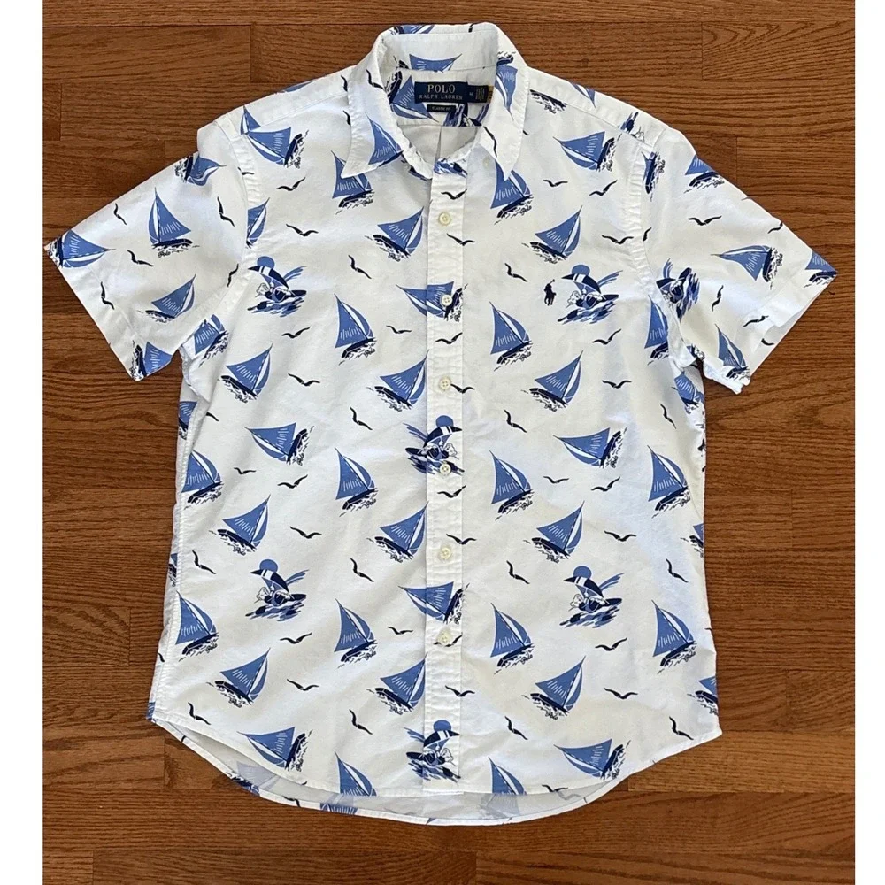 Polo Ralph Lauren Classic Fit Polo Bear Oxford Saiboat Men's Shirt- Size M - Picture 1 of 7